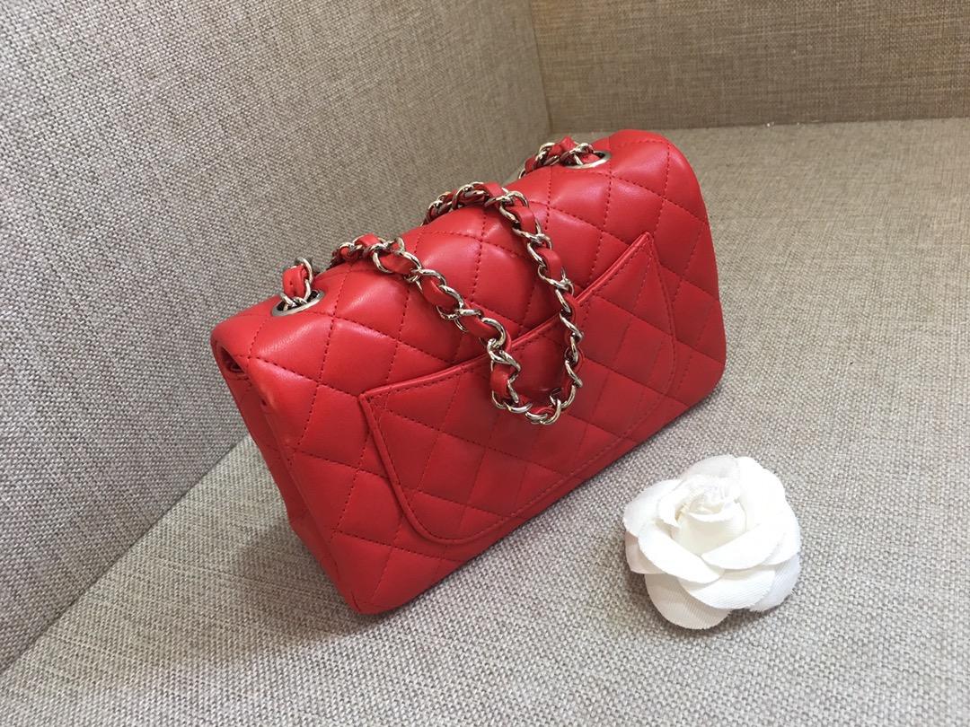 Small Classic Flap Lambskin Bag A01116 Red/Silver